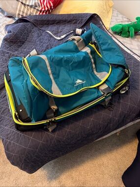 High Sierra Teal and Lime Green Rolling Duffel